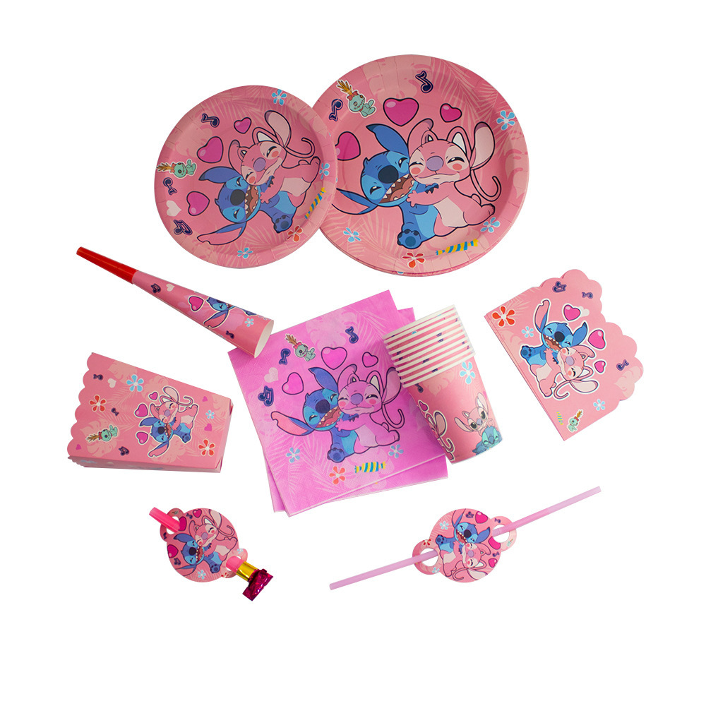 Rosa puntada Anqi fiesta de cumpleaños decoración vajilla plato papel Copa globo tejido traje suministros suministro