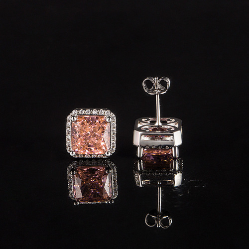 2024 new European and American style geometric square earrings light luxury sea blue ice flower cut high carbon diamond zircon earrings