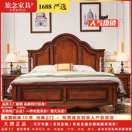 美式乡村罗马柱平床尾简约现代卧室双人气压抽屉高箱橡胶木实木床