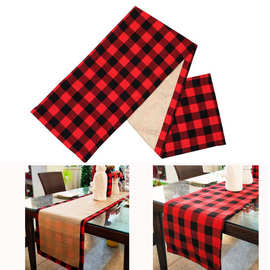 圣诞桌布 圣诞棉麻黑红格桌布桌旗 圣诞节桌面装饰用品手工家居