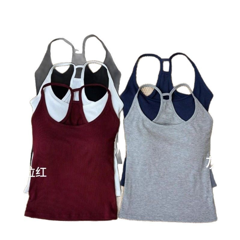 女性用ベスト、夏の美しい背中のホットガール、純粋な欲望スタイルのキャミソール、胸パッド付き、Iバック、無地ベスト、スポーツ多用途|undefined