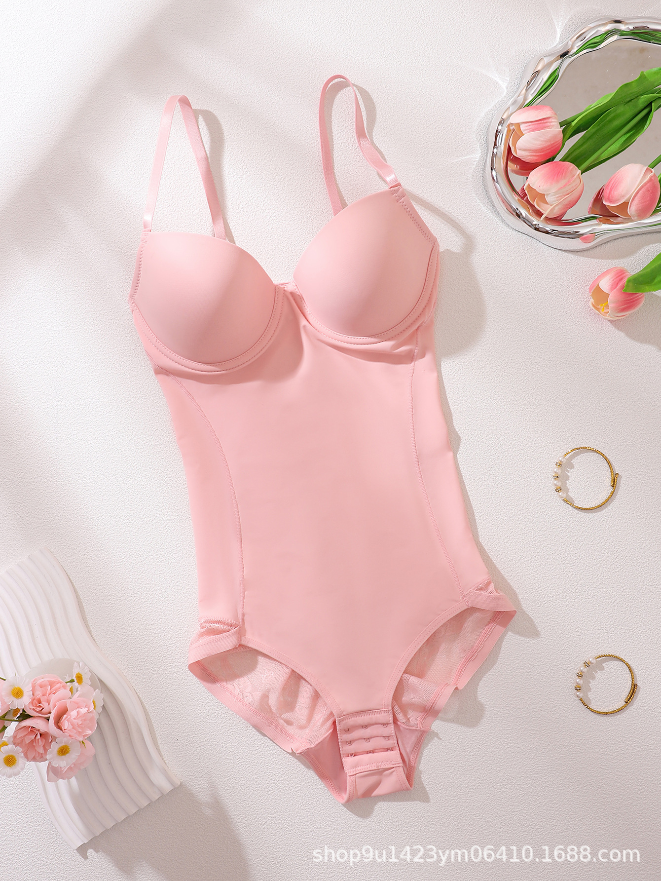 Body Faja Moldeador con Brasier de Nylon y Encaje Reductor Sin Costuras para Posparto
