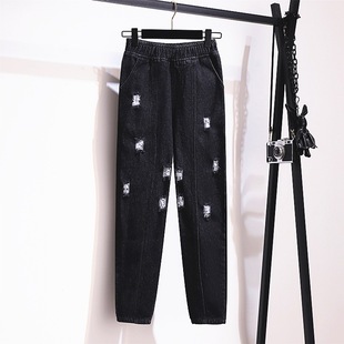 310 fat sister 350kg 300kg oversize women's 200kg worn elastic waist jeans ripped pants