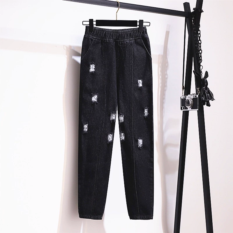 310 Толстая сестра 350 кг 300 кг очень большие женские джинсы с эластичной талией 200 кг рваные брюки