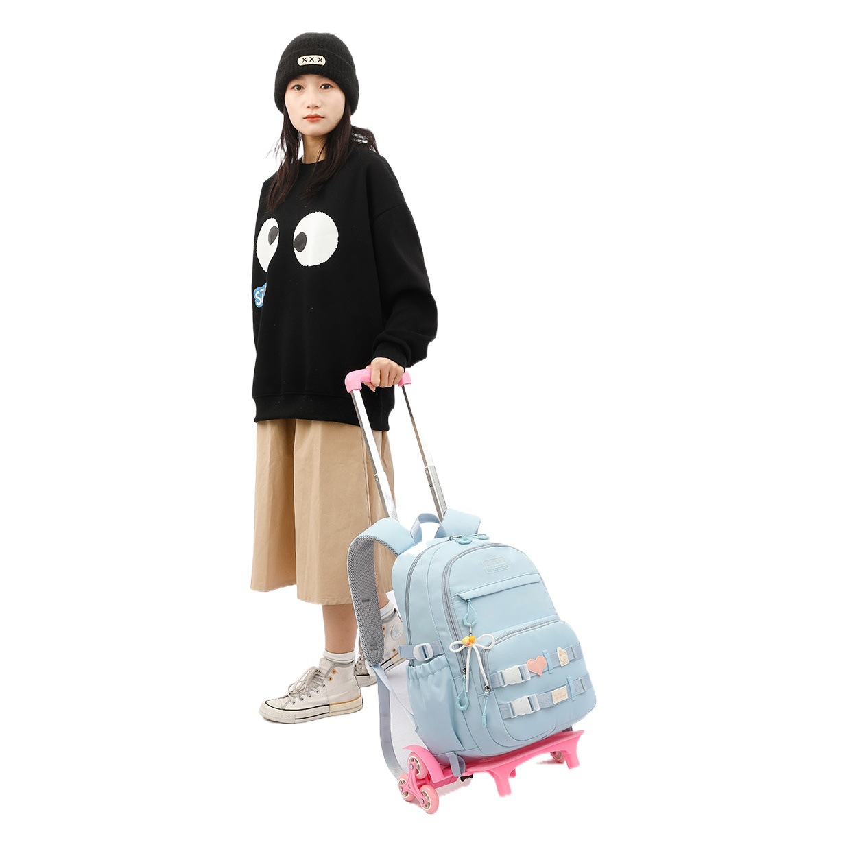 Peces naturales nuevo estudiante de la escuela primaria trolley schoolbag Junior High School Girls escalera de reducción de carga de gran capacidad mochila casual