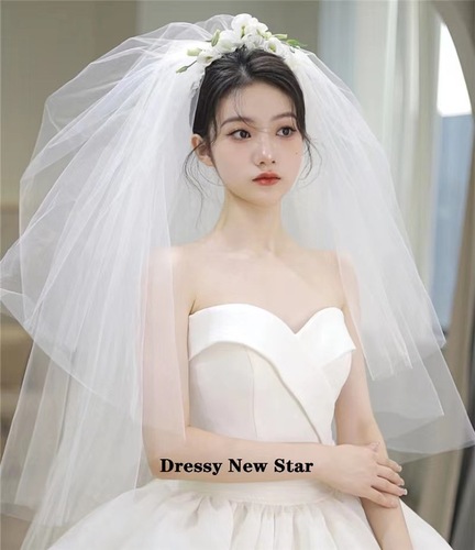 Korean style short double-layered hair comb style fluffy hard mesh veil bride wedding Korean mesh headwear travel photo white