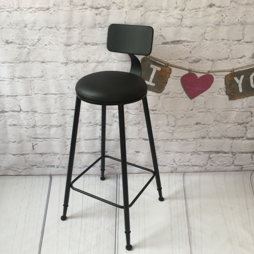 Modern minimalist bar stools with backrest, American style bar chairs, retro high-leg wooden bar stools, high-leg iron bar chairs