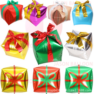Cross-Border 22-Inch 4D Square Birthday Christmas Gift Box Ribbon Aluminum Film Balloon Party Decoration Scene Layout Wholesale