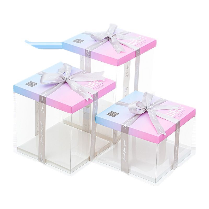 Caja de embalaje transparente caja de pastel de cumpleaños 6 6 6 8 8 10 12 pulgadas fondo engrosado simple y de doble capa elegante y simple