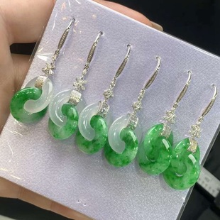 Natural Earrings Natural Burmese A Goods Jade 18K Gold Inlaid with Green Ring-link Jade Earrings