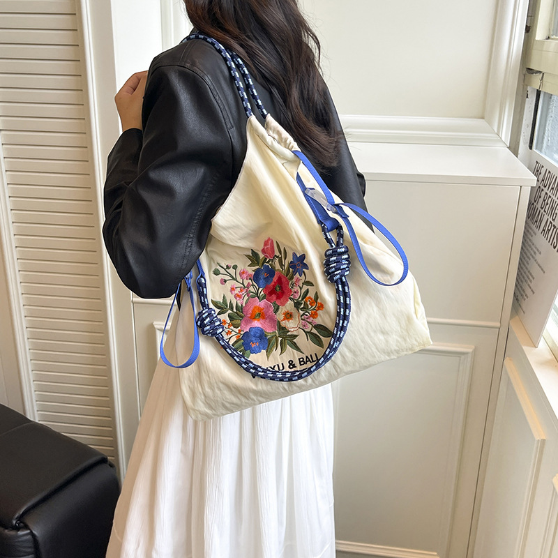 Japanese Style Ballchain New Eco-Friendly Nylon Shopping Bag Large Capacity Commuter Tote Casual Handbag For Women - Thumbnail 2