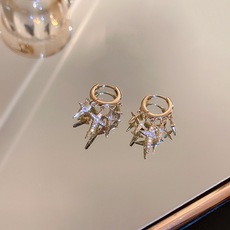 Zircon Four-pointed Star Fashion Ear Buckle Alloy Earrings display picture 4