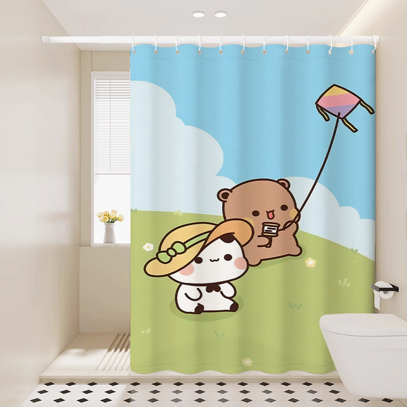 Cartoon One Two and Bubu Cute Shower Curtain Thickened Waterproof Bathroom Toilet Bath Shower Dry and Wet Separation Curtain