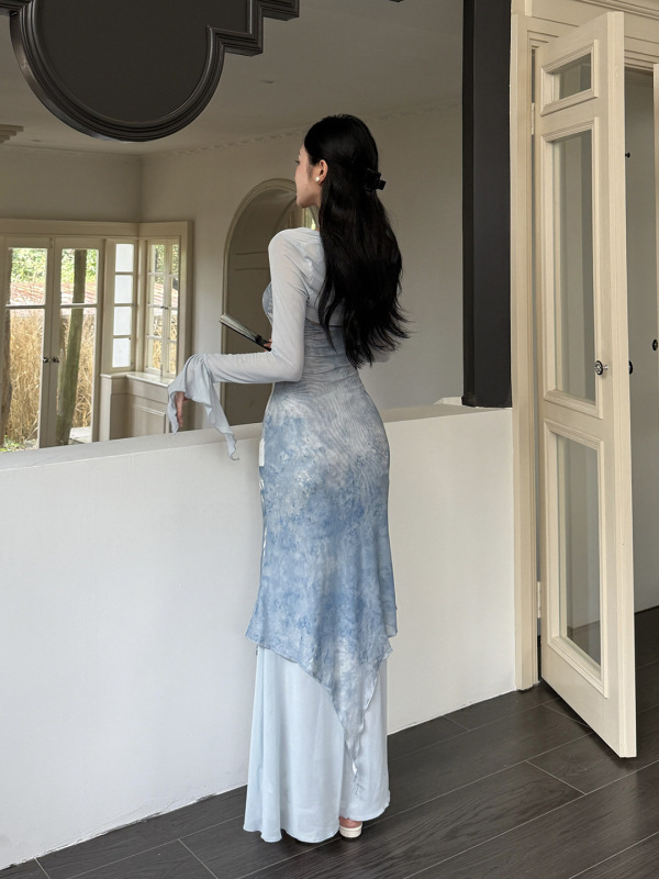伊莉雅网纱开衫印花吊带连衣裙套装女 2025秋季个性连衣裙YL25275|undefined