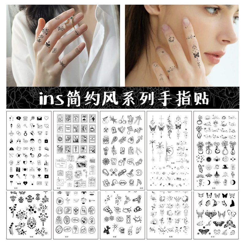 Cross-Border Amazon New Style Small Finger Tattoo Stickers, Instagram-Style High-End Black Butterfly English Temporary Stickers