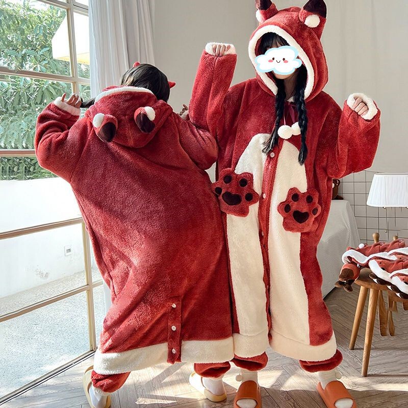 Special Offer!! Coral Velvet Fox Pajamas for Women 2025 New Autumn and Winter Pajamas Thickeneded Flannel Home Clothes