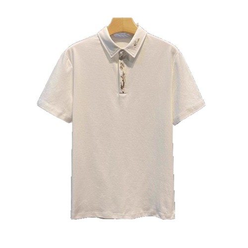 New Chinese-style plum embroidery stand collar men's casual summer short-sleeved top trendy 2025