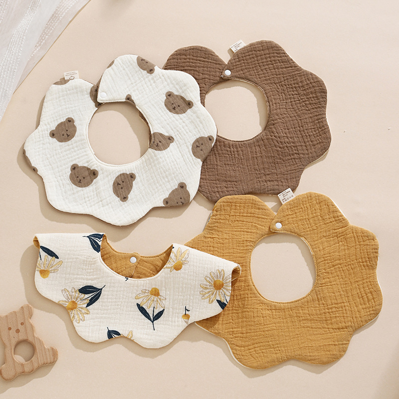 Pure Cotton Gauze Saliva Towel Baby Type a Cotton Double-Sided Ins Style Korean Style Baby Bib 360 Degree Waterproof Bib