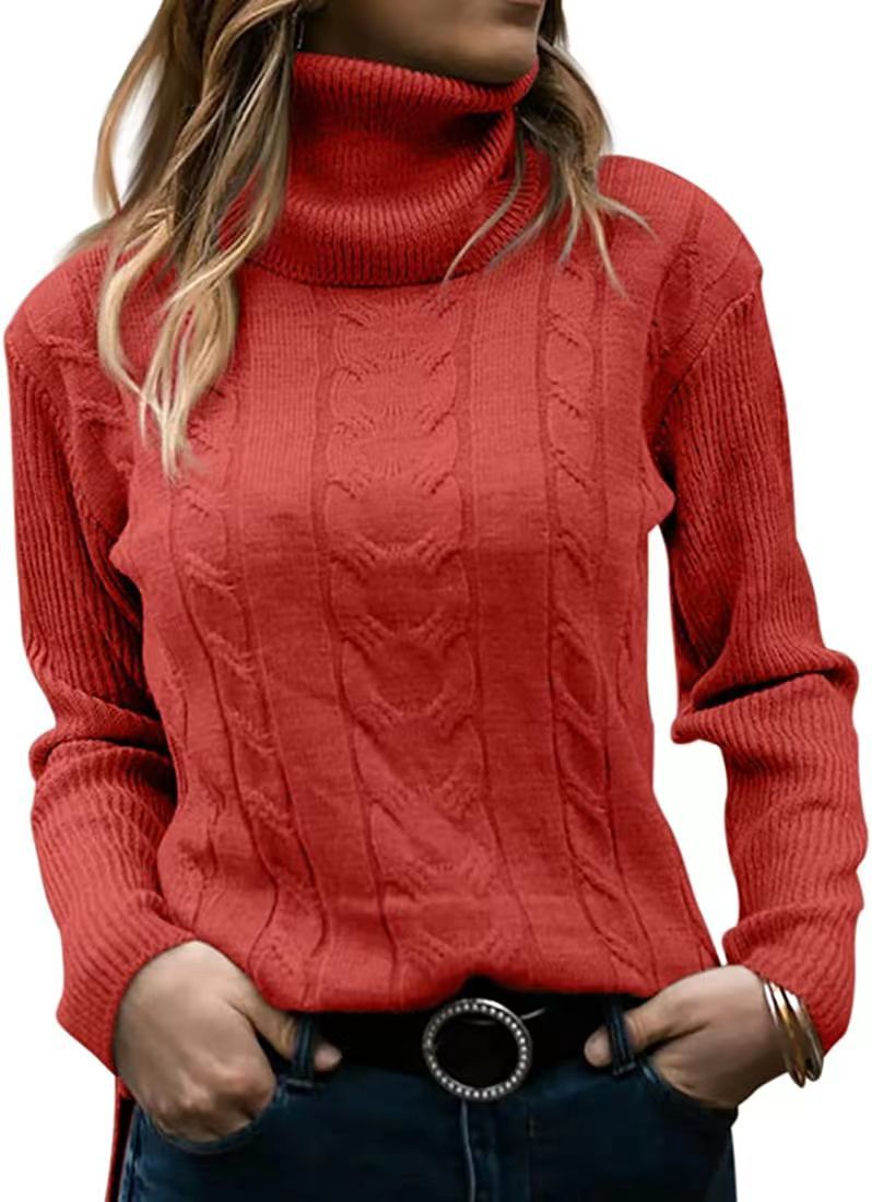 Dames herfst en winter nieuwe effen kleur coltrui retro lange mouwen dames trui_voghion.com
