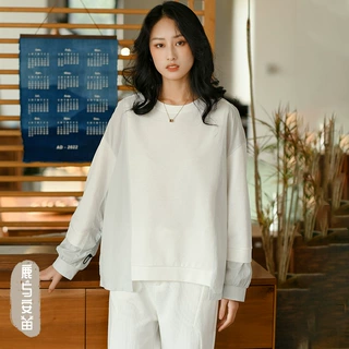 定制女装2022春季新款卫衣女宽松设计感拼接圆领品质长袖T恤批发