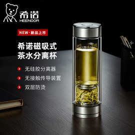 希诺新品磁吸式茶水分离玻璃杯男士高档双层送礼高硼硅商用茶水杯