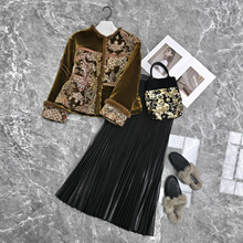 南油批发桑蚕丝丝绒重工绣花拼貂毛棉服全身貂毛包边内里夹棉外套