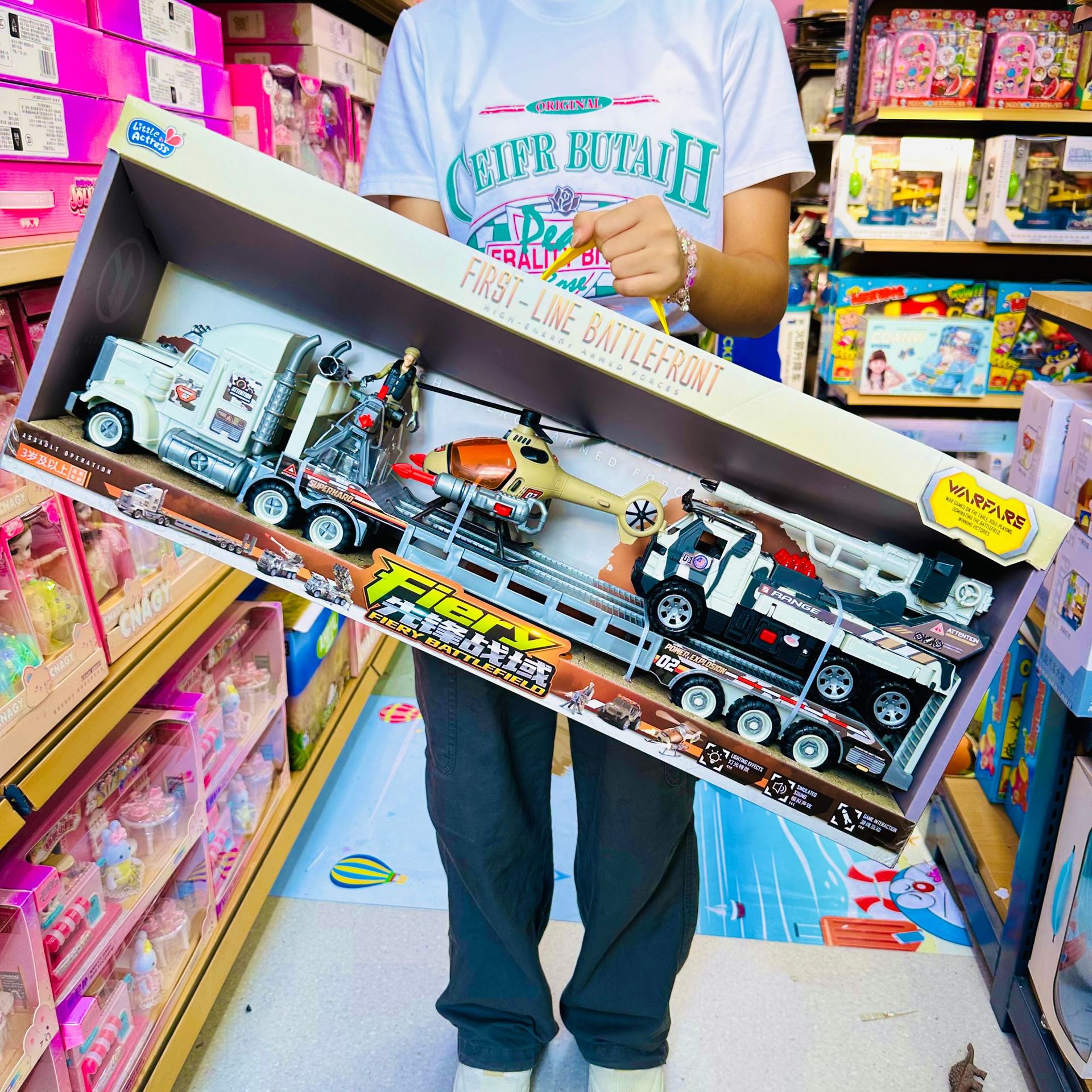 Large Military Flatbed Truck Transporter Tank Jeep Aircraft Ship Sound and Light Trailer Small Actor Toy Car Gift