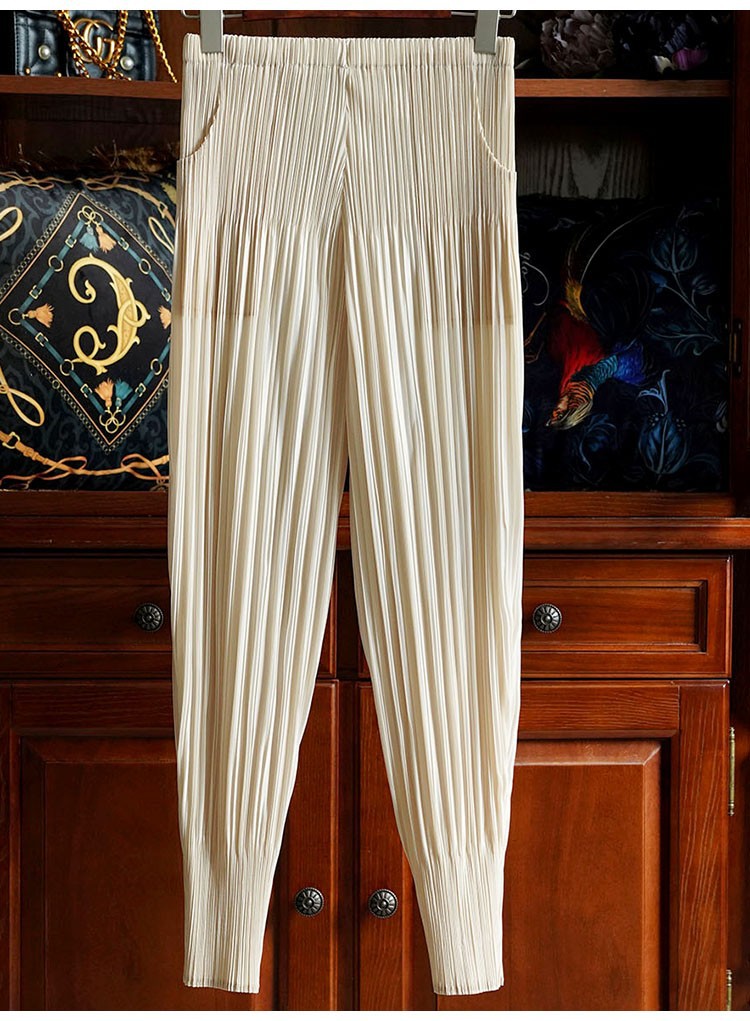 Quần culottes nữ ống rộng xếp ly dáng Harem, cạp cao su, phong cách Hàn Quốc — Màu xanh nước hồ, Màu xanh lục đậm, Màu xanh đậm, Màu xám chi tiết 11