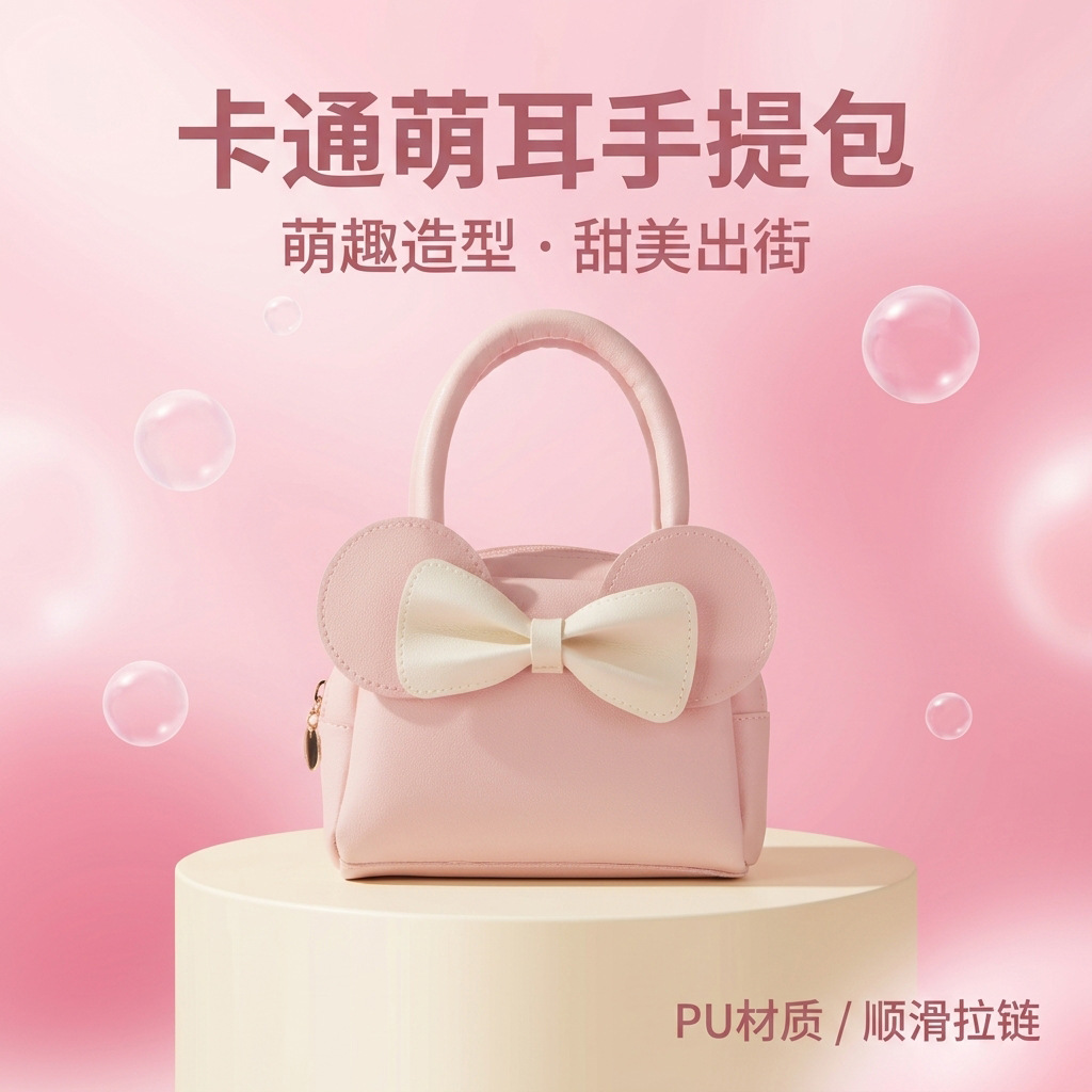 New children's handbag, little girl's accessory bag, PU cross-border stylish cute princess bag with bow and coin purse