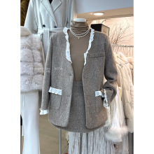 NS CHOICE U-荷叶边v领西装外套羽绒服+显瘦毛呢半身裙套装99856