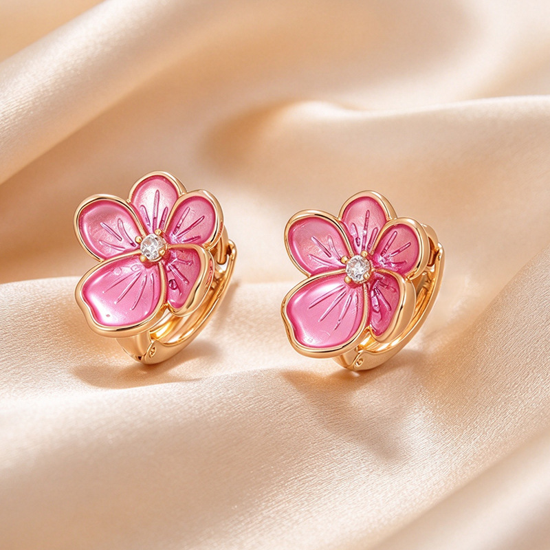 Pendientes de Aro con Zirconia de Aleación de Cobre Bañado en Oro de 18K