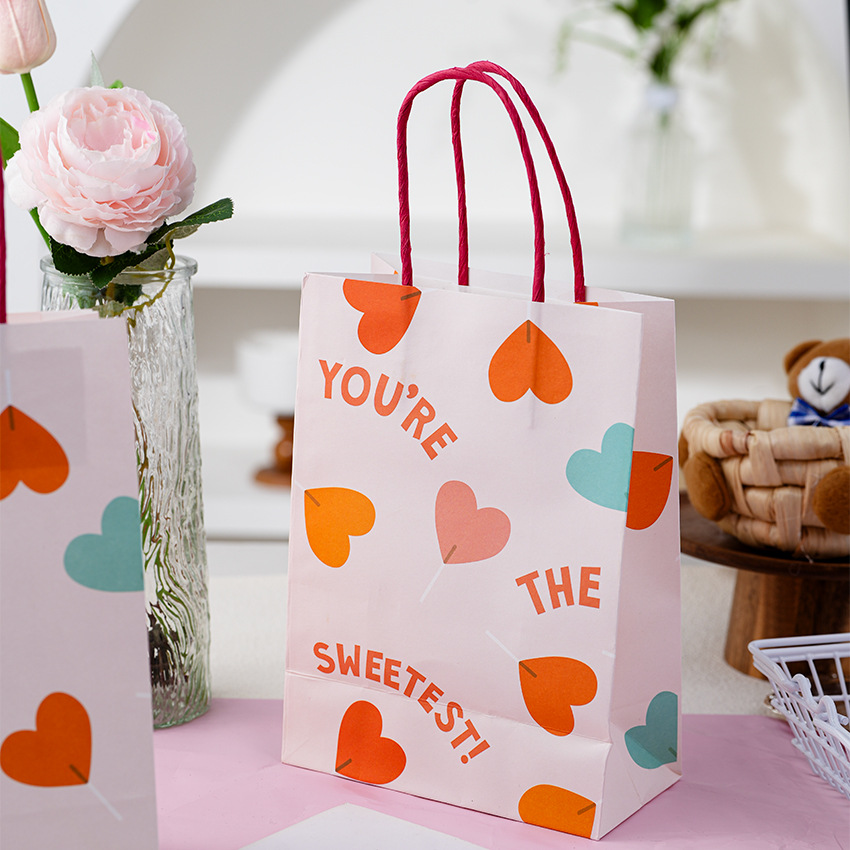 ins 新款情人节爱心款烘焙包装纸袋 手提礼物包装袋点心