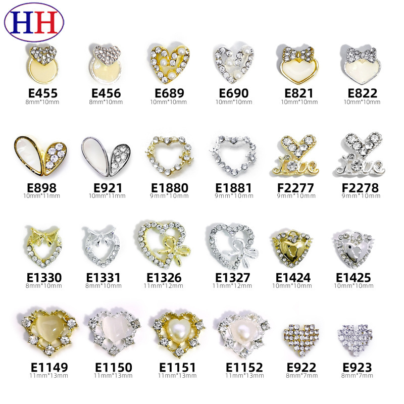 Heart-Shaped Alloy Rhinestone Nail Art Decorations 3D Metal Heart Design Mother-Of-Pearl DIY Nail Rhinestone Accessories Wholesale