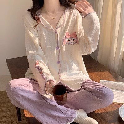 パジャマ女子春秋タイプ2025長袖ネット紅風秋紫大サイズゆるい家庭服セット秋冬|undefined