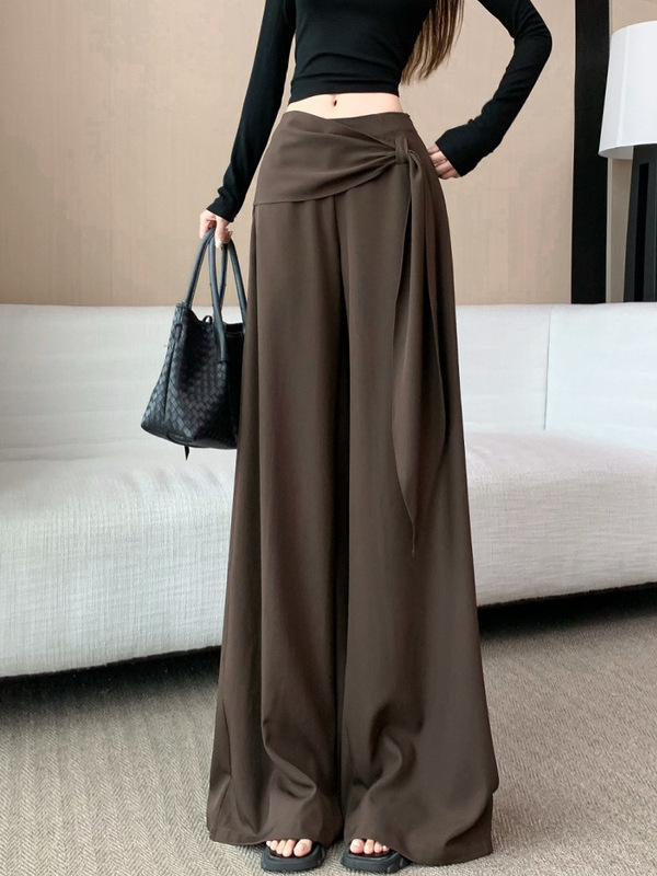 咖色阔腿裤女秋季设计感高腰显瘦2025垂感弯腿直筒休闲裤女A7229|undefined