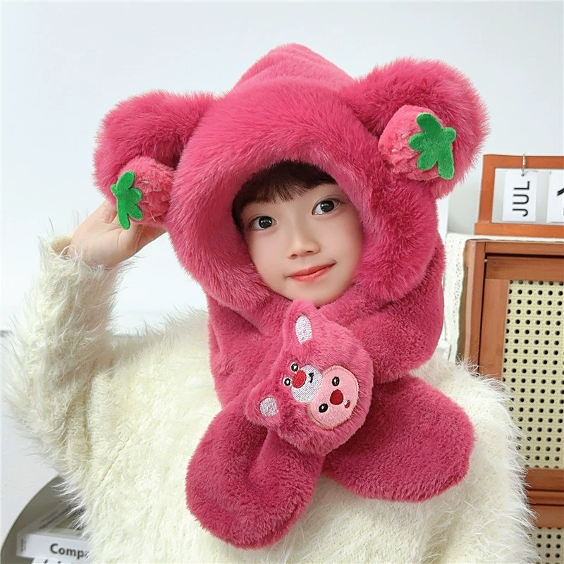 Зимняя детская шапка и тёплый шарф для детей и взрослых, утеплённый бархатный мультяшный комплект