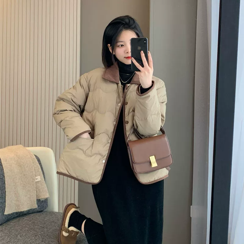 Winter short retro light and thin down jacket with down for students, Korean style, loose fit