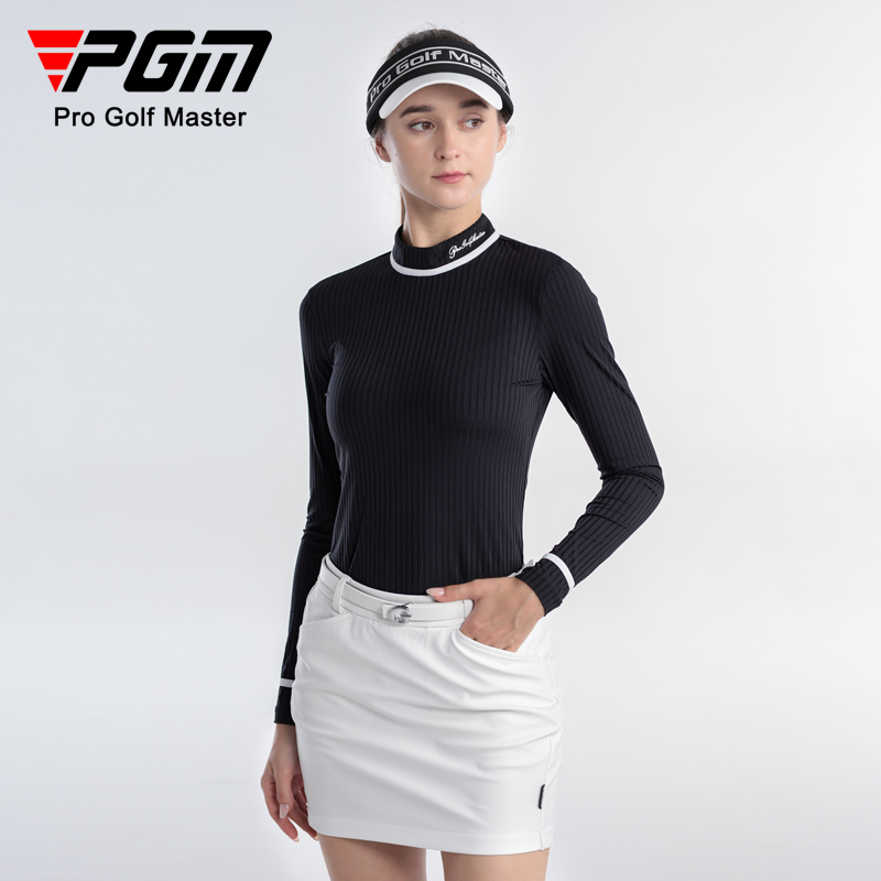 Áo thun dài tay golf nữ PGM vải kết cấu dọc mềm co giãn — YF617-Áo màu đen, YF617-Áo màu trắng, YF617-Áo màu xanh nhạt