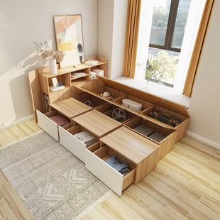 Small Apartment Tatami Bed Wardrobe Integrated Storage Box Combination Storage Drawer Rubik's Cube Floor Bed 1.2m Single Bed
