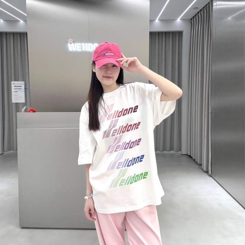 25DORA WE11DONE 韓国風半袖カップルルーズ純粋なトレンディな夏のカップル Tシャツ welldone 男性と女性のトレンド|undefined