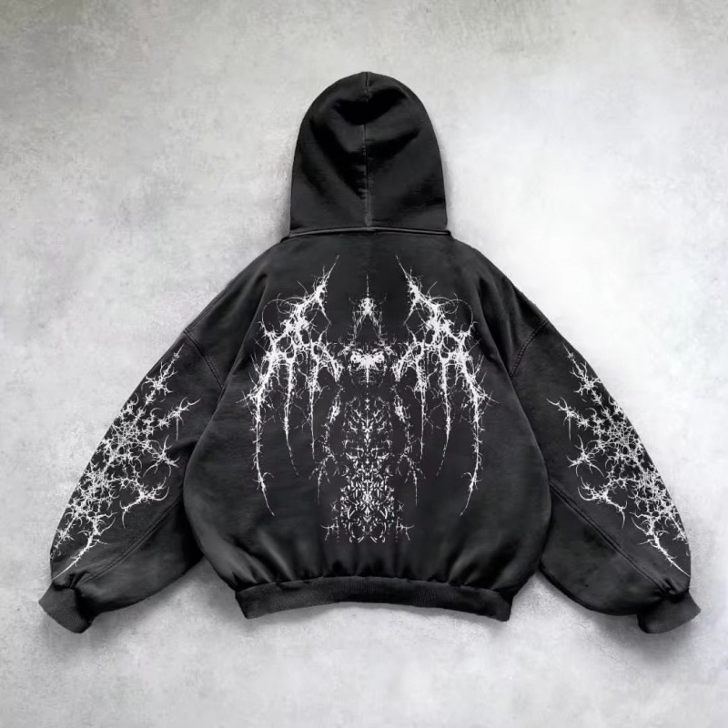 Y2K Retro Punk Digital Print Hoodie - Gothic Couple Design Oversized Streetwear Sweatshirt, Unisex Vintage Style Pullover_viptrois.com