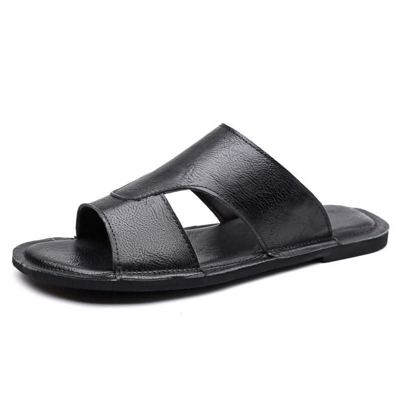 Dép sandal nam quai ngang hở mũi kiểu retro, đế cao su êm chân, cỡ lớn — nâu, đen