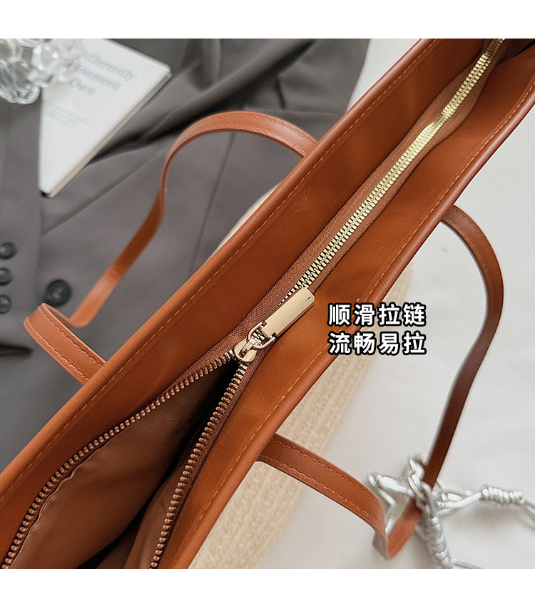 Summer striped woven large-capacity tote bag 2025 New style fashionable and trendy Korean style simple and elegant casual single-shoulder bag undefined