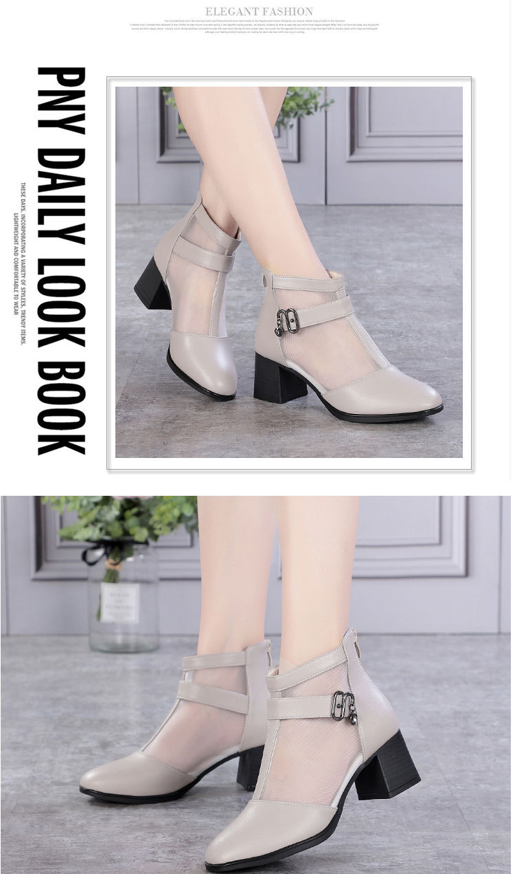 Boot lưới nữ cổ thấp gót vuông da thật hở mũi — màu đen chi tiết 11