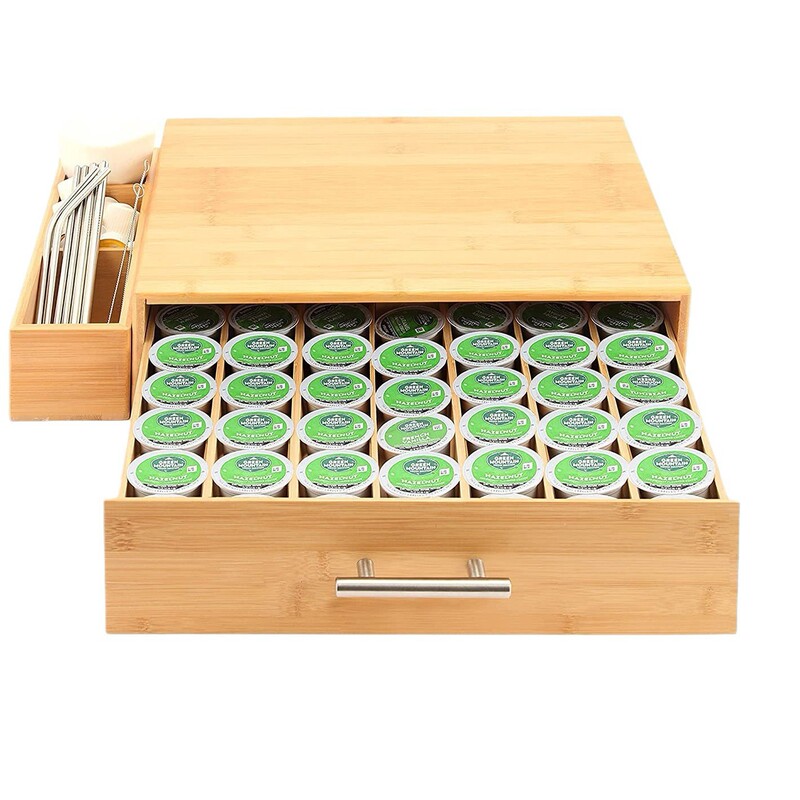 Bamboo Tea Bag and Coffee Capsule Storage Box, Drawer-Style Storage, Bamboo Storage Box, Premium Box Bamboo Tea Bag and Coffee Capsule Storage Box, Drawer-Style Storage, Bamboo Storage Box, Premium Box