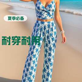 欧美跨境新款女士分体泳衣3件套比基尼泳衣长沙裤夏季款