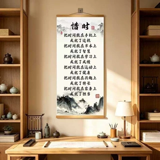 惜时 珍惜时间字画挂画新中式书房客厅警醒标语装饰画挂画