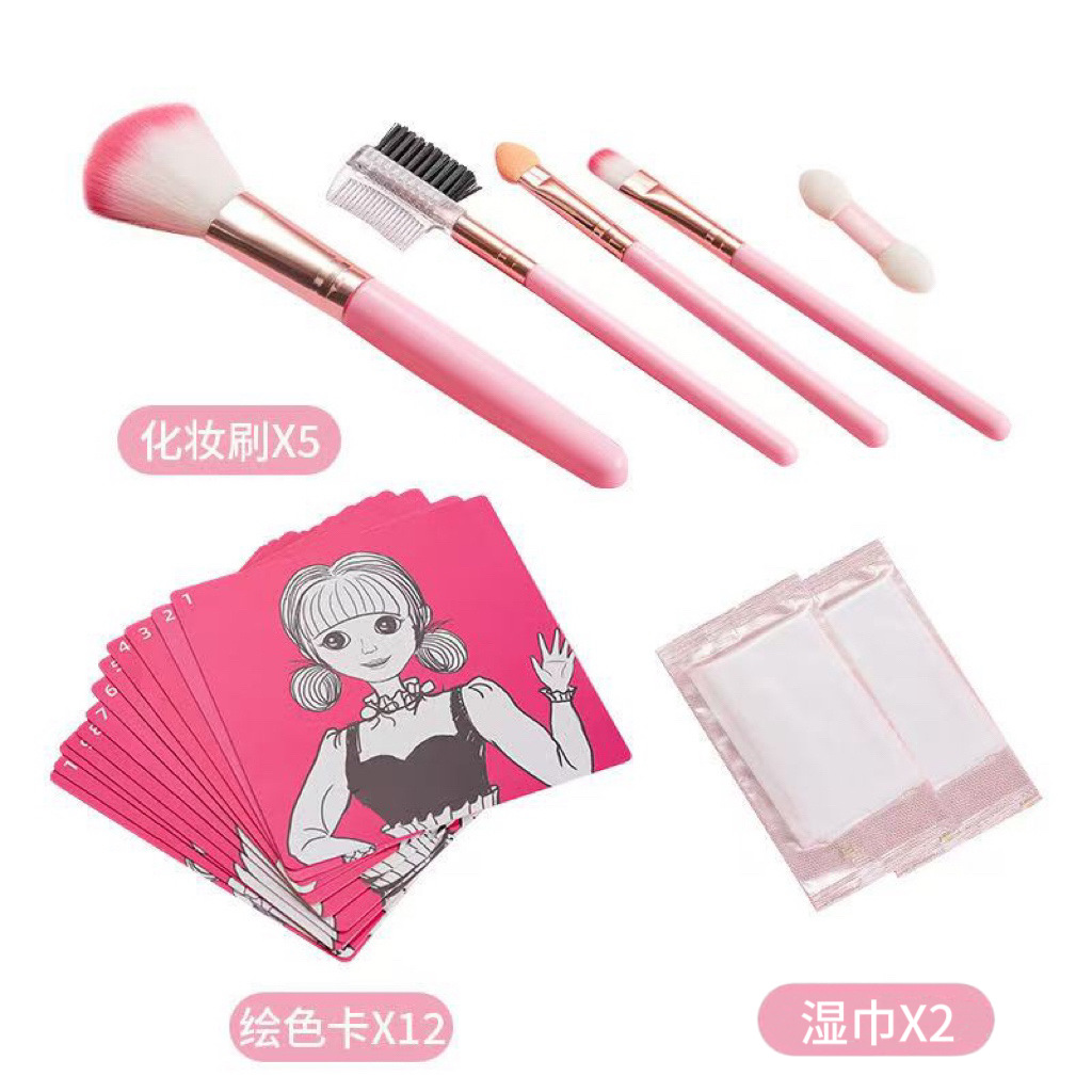 Toalla de maquillaje con tarjeta de color pintada con cepillo de maquillaje