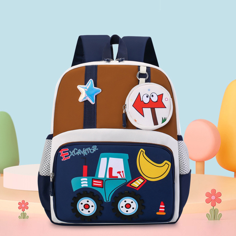 Mochila infantil transfronteriza de dibujos animados, coche de ingeniería, mochila transpirable para niños, mochila para niñas.