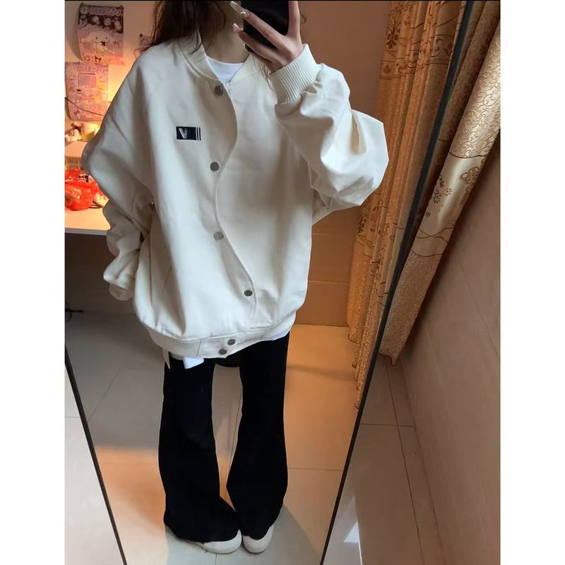 美式复古S型单排扣棒球服外套女秋季设计感小众宽松情侣上衣夹克|undefined
